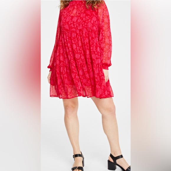 On 34th Floral-Print High-Neck Tiered Mini Dress - Picture 1 of 7